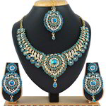 *Золотое и синее медное индийское украшение на шею со стразами