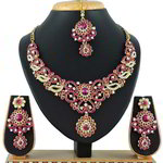 *Золотое и розовое медное индийское украшение на шею со стразами