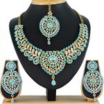 *Золотое и синее латунное индийское украшение на шею со стразами