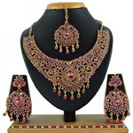 *Золотое и розовое медное индийское украшение на шею со стразами