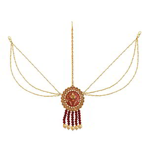 Бордовое, цвета меди и золотое медное индийское украшение на голову (манг-тика) с искусственными камнями