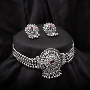 Бордовое, серебристое и красное индийское украшение на шею со стразами