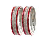 *Бордовый и серебристый латунный индийский браслет со стразами