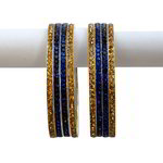 *Золотой и синий латунный индийский браслет со стразами