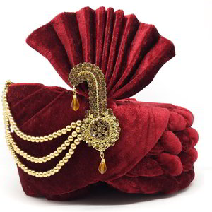Бордовый и красный бархатный индийский тюрбан (чалма)