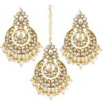 *Молочное и золотое индийское украшение на голову (манг-тика) со стразами, перламутровыми бусинками