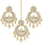 *Молочное и золотое индийское украшение на голову (манг-тика) со стразами, перламутровыми бусинками