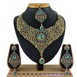 *Золотое и синее индийское украшение на шею со стразами