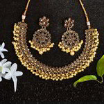 *Золотое латунное индийское украшение на шею с искусственными камнями, бисером, перламутровыми бусинками