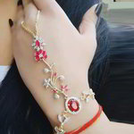 *Золотой и розовый женский браслет на запяться (хас пан) со стразами