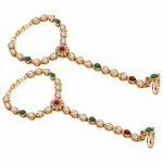 *Разноцветный и золотой женский браслет на запяться (хас пан) со стразами