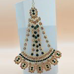 *Зелёное и золотое индийское украшение на голову (манг-тика) со стразами