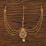 *Цвета меди, бежевое, коричневое и золотое индийское украшение на голову (манг-тика) из меди с перламутровыми бусинками