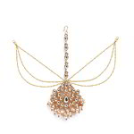 *Молочное и золотое индийское украшение на голову (манг-тика) из латуни с искусственными камнями