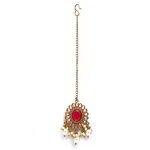 *Золотое и розовое латунное индийское украшение на голову (манг-тика) со стразами, перламутровыми бусинками