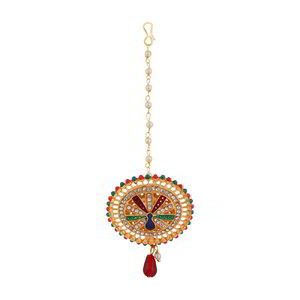 Разноцветное и золотое латунное индийское украшение на голову (манг-тика) со стразами