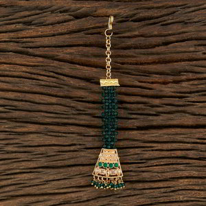 Зелёное и золотое латунное индийское украшение на голову (манг-тика) со стразами