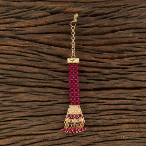 Золотое и розовое латунное индийское украшение на голову (манг-тика) со стразами