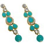 *Золотые и синие латунные индийские серьги с перламутровыми бусинками