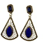 *Золотые и синие латунные индийские серьги с перламутровыми бусинками