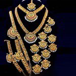 *Зелёный и золотой набор свадебных индийских украшений со стразами