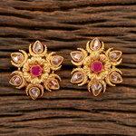 *Бордовые, золотые и красные латунные индийские серьги с искусственными камнями