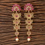 *Бордовые, золотые и красные латунные индийские серьги со стразами