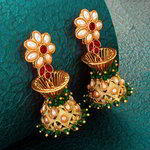 *Бордовые, золотые и красные индийские серьги с искусственными камнями