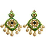 *Зелёные и золотые индийские серьги из латуни со стразами