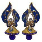 *Золотые и синие латунные индийские серьги со стразами