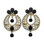 *Чёрные, золотые и серые латунные индийские серьги со стразами