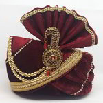 *Бордовый и красный бархатный индийский тюрбан (чалма) с кружевами