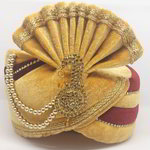 *Золотой бархатный индийский тюрбан (чалма) с кружевами