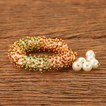 *Молочный и золотой индийский браслет с перламутровыми бусинками