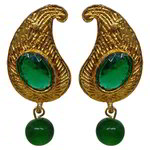 *Зелёные и золотые латунные индийские серьги со стразами