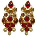 *Бордовые, золотые и красные латунные индийские серьги со стразами