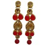 *Бордовые, золотые и красные латунные индийские серьги со стразами