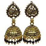 *Чёрные, золотые и серые латунные индийские серьги со стразами