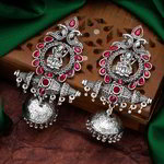 *Серебристые и розовые индийские серьги с искусственными камнями