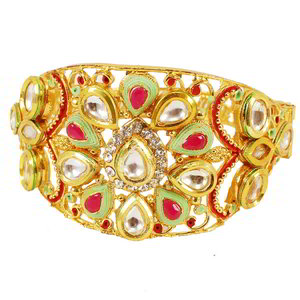 Бордовый и золотой индийский браслет с искусственными камнями