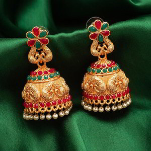 Разноцветные и золотые индийские серьги со стразами, перламутровыми бусинками