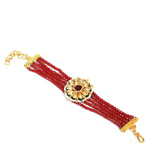 Бордовый, золотой и красный индийский браслет с бисером, перламутровыми бусинками