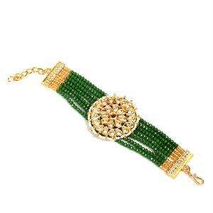 Зелёный и золотой индийский браслет с бисером, перламутровыми бусинками