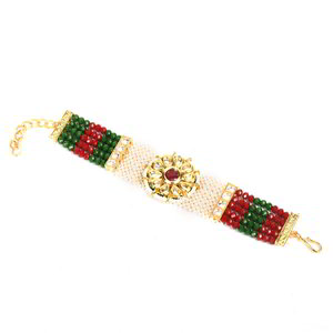 Разноцветный и золотой индийский браслет с искусственными камнями, бисером