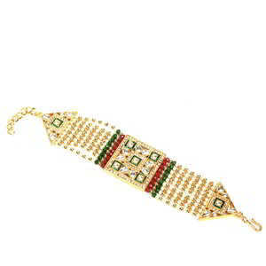 Разноцветный и золотой индийский браслет с искусственными камнями, перламутровыми бусинками