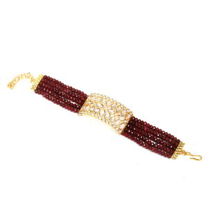 Бордовый, золотой и красный индийский браслет с искусственными камнями, бисером