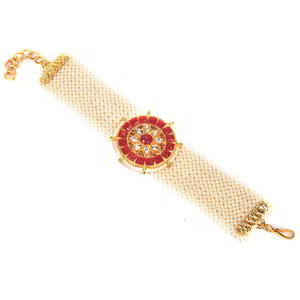Молочный и золотой индийский браслет с искусственными камнями, перламутровыми бусинками
