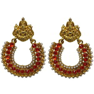 Бордовые, золотые и красные латунные индийские серьги со стразами