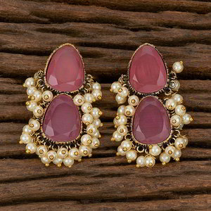 Золотые и розовые латунные индийские серьги с искусственными камнями, перламутровыми бусинками