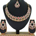 *Золотое и розовое индийское украшение на шею из меди со стразами